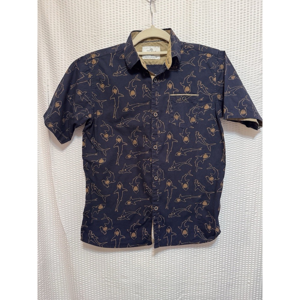 Craft + Flow‎ Big Boy size 14/16 Large, Navy & tan Shark Button Up